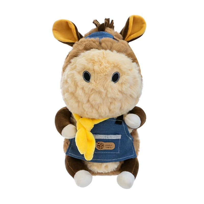 ZoDoll Donkey Plush Toys—23cm cute stuffed donkey with removable blue apron and yellow scarf—makes an adorable plush companion for all ages.