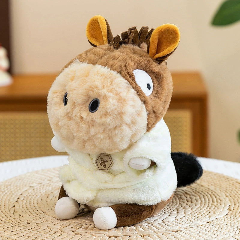 The ZoDoll Donkey Plush Toys Cute Stuffed Donkey Plush Animal, 23cm with removable clothes, features a soft cream and brown body and embroidered badge—ideal for donkey plush fans.