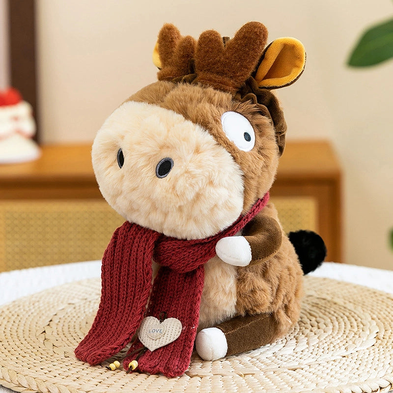 A ZoDoll Donkey Plush Toy, 23cm, featuring cute removable clothes, sits on a woven mat.