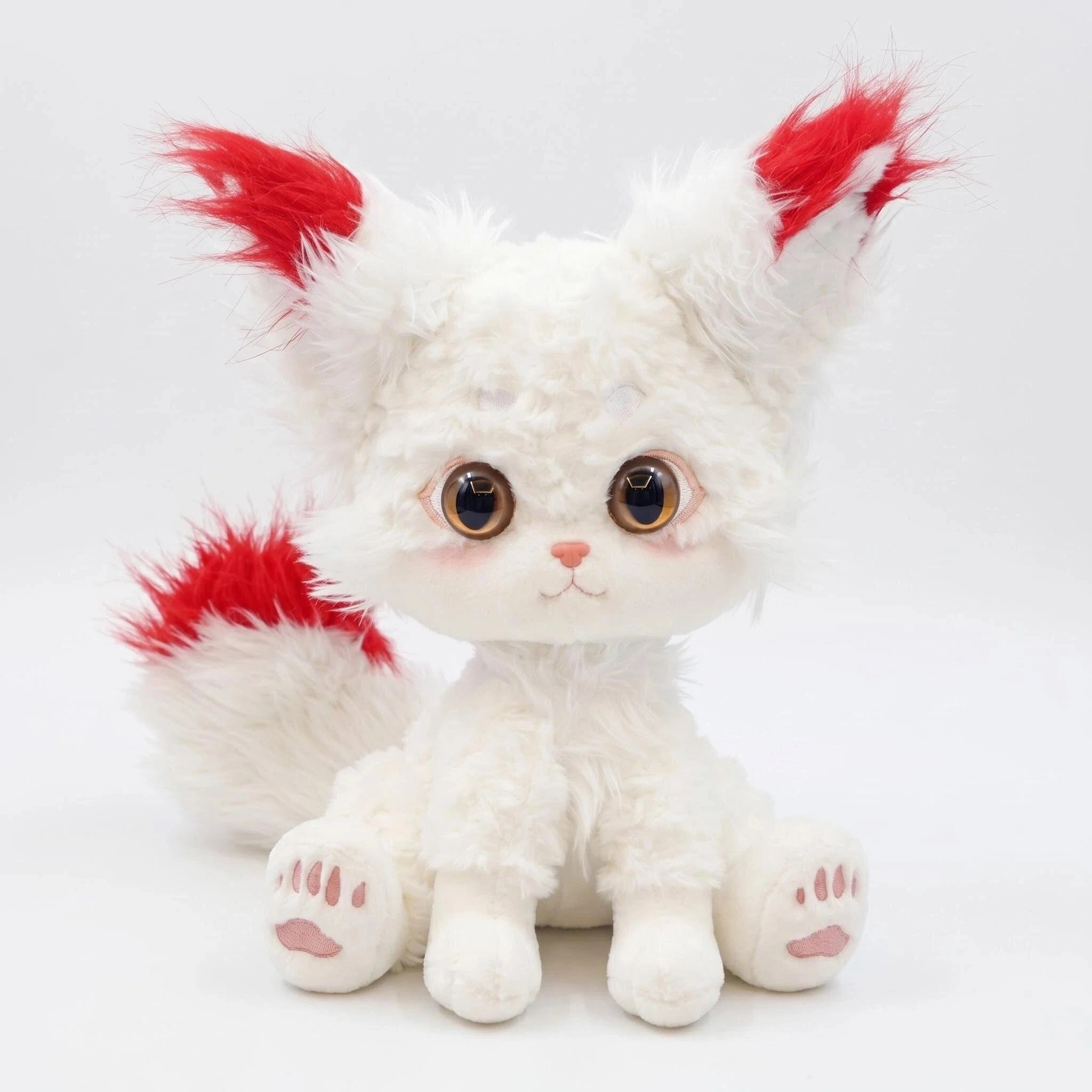 The ZoDoll White Fox Plush Toy is an adorable arctic fox stuffed animal with big ears, a fluffy tail, and pink cheeks—perfect for any kawaii plushie collection.