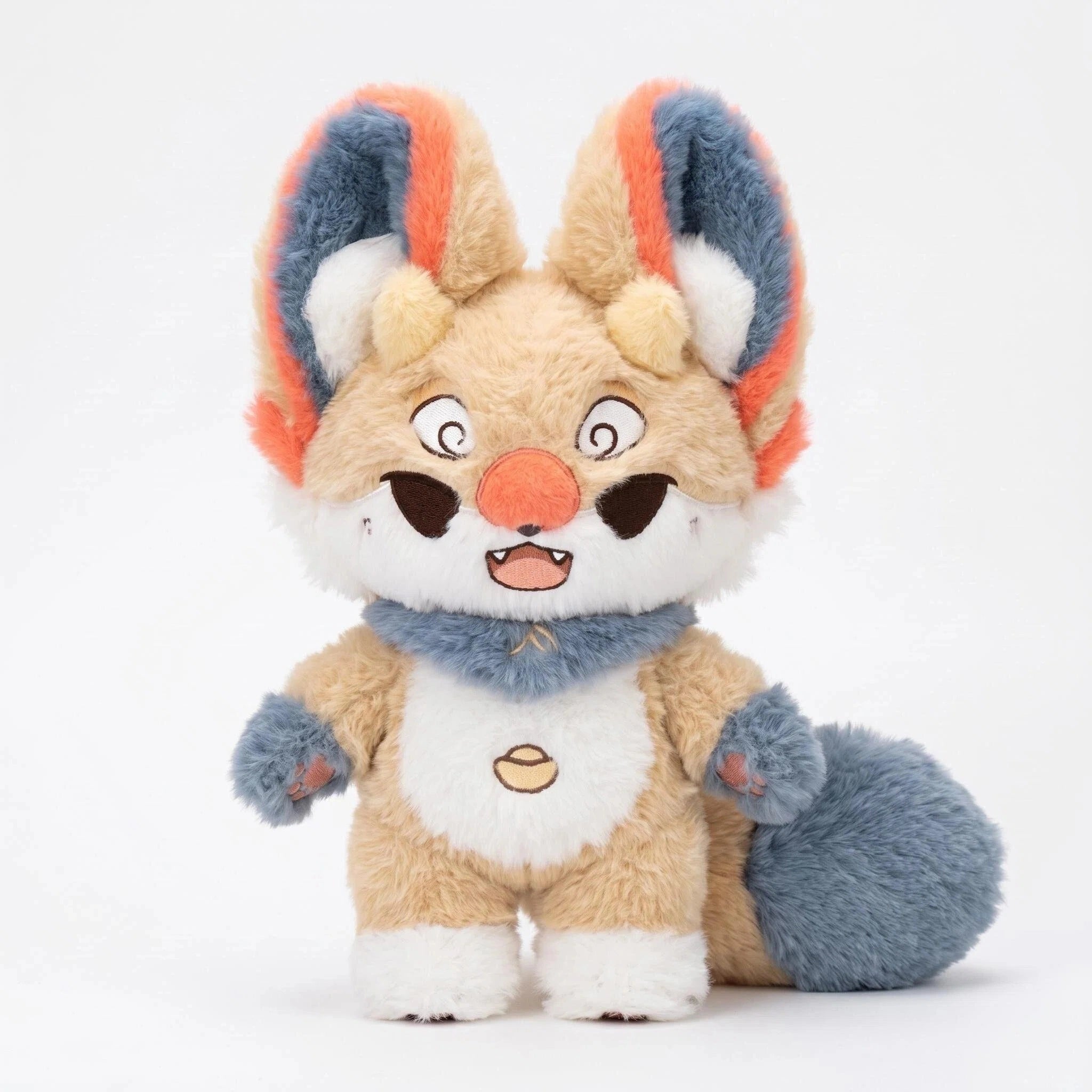 The ZoDoll Fennec Fox Plush Toy is a cute plush doll featuring big ears, a fluffy tail, orange and blue accents, and a kawaii expression, perfect for collectors or as a gift.