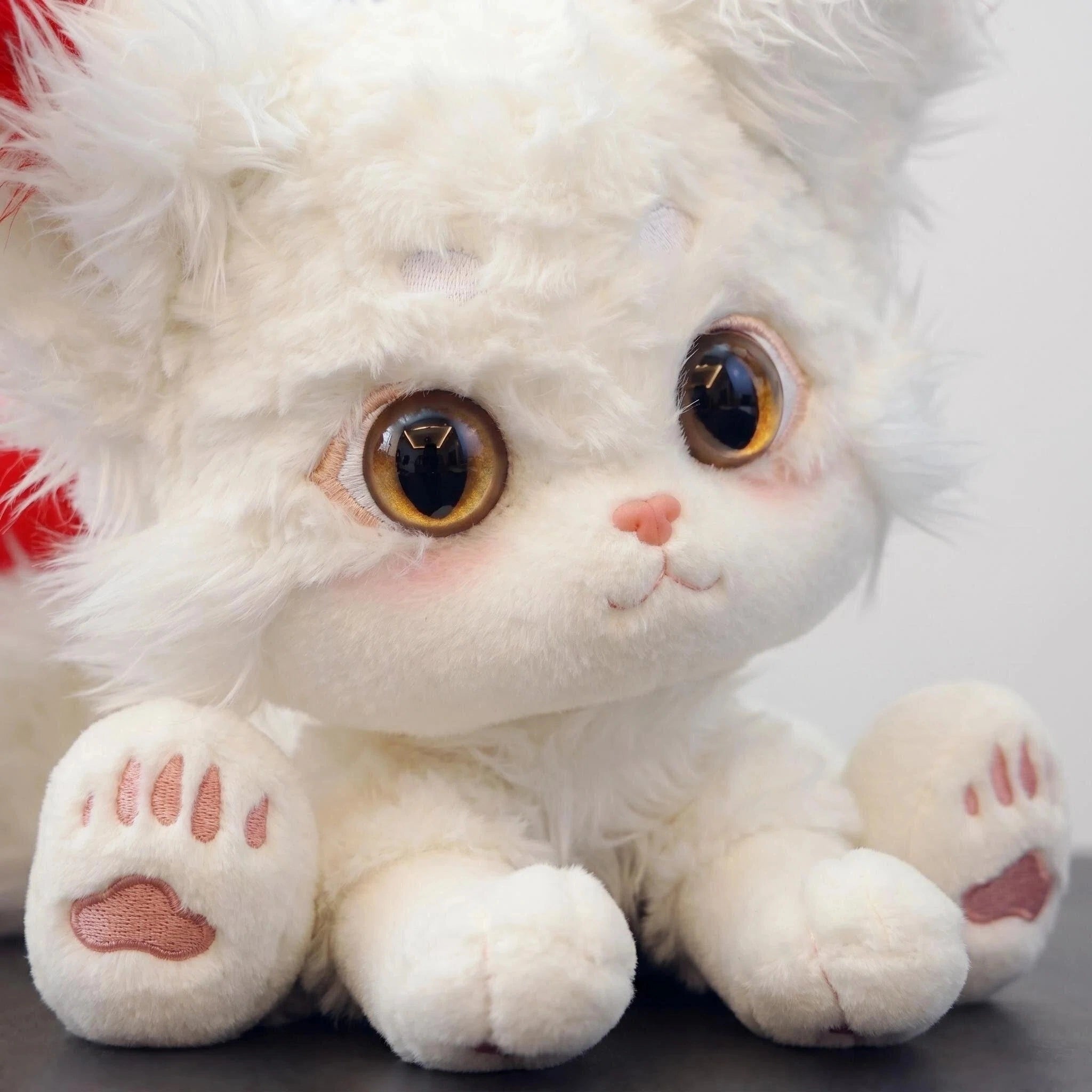 The ZoDoll White Fox Plush Toy is an adorable arctic fox stuffed animal with big ears and a fluffy tail, perfect for lovers of kawaii plushies.