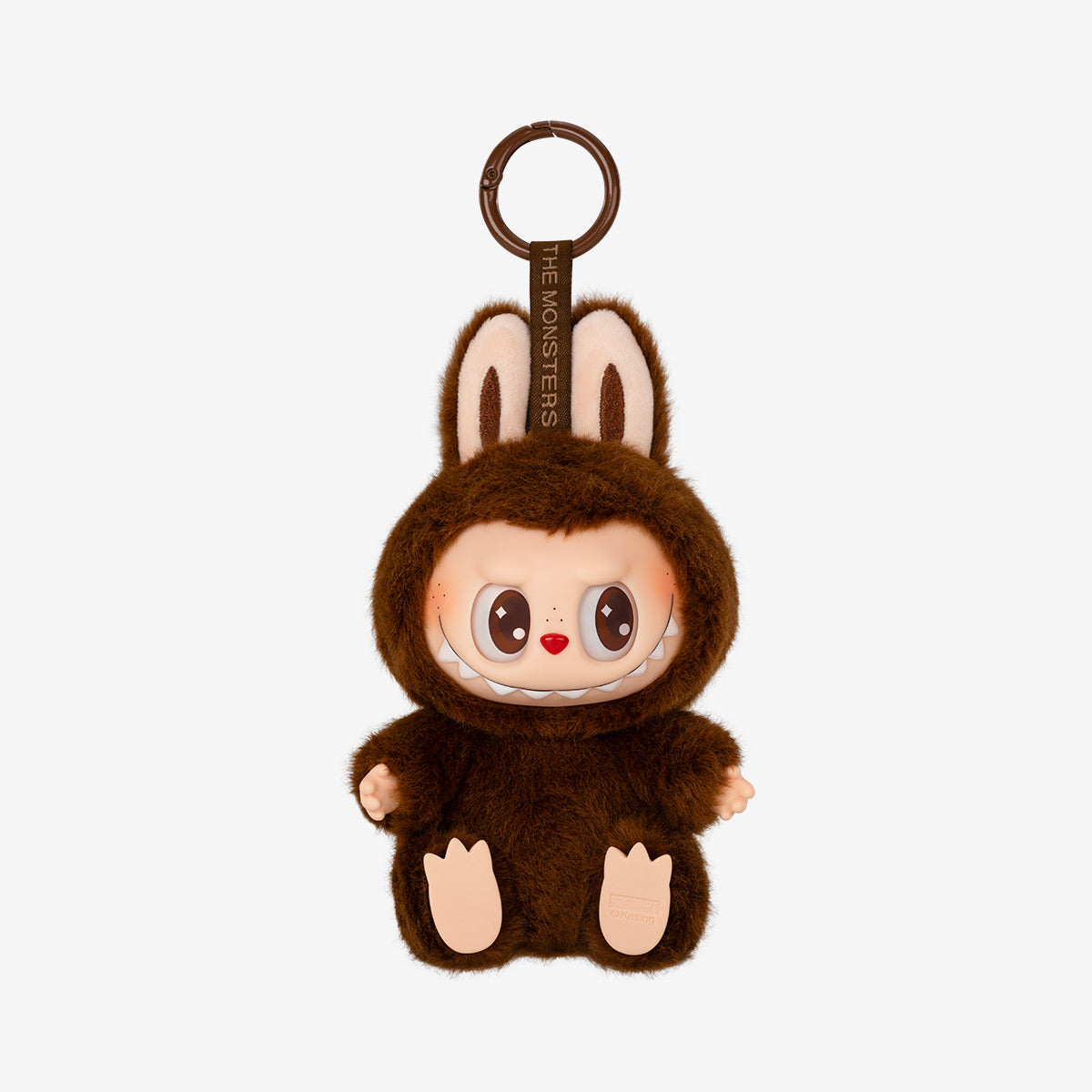 The Labubu "Duoduo" Plush Keychain – Have a Seat Series Brown Freckled Bunny by POP MART is a cute designer toy collectible with a smiling doll in a furry bunny costume and keyring, perfect for bags or keys.
